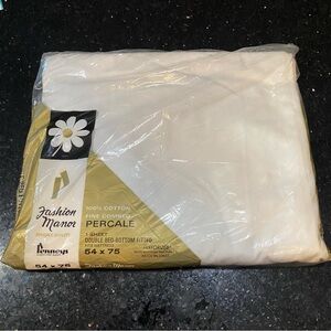Vintage Penneys Fashion Manor Percale Double Fitted Sheet 54x75 NOS